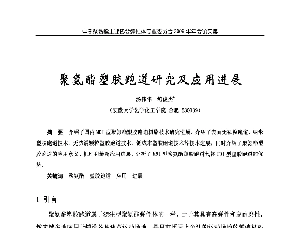 聚氨酯塑胶跑道研究及应用进展 - 中国聚氨酯工业协会弹性体专业委员会2009年年会