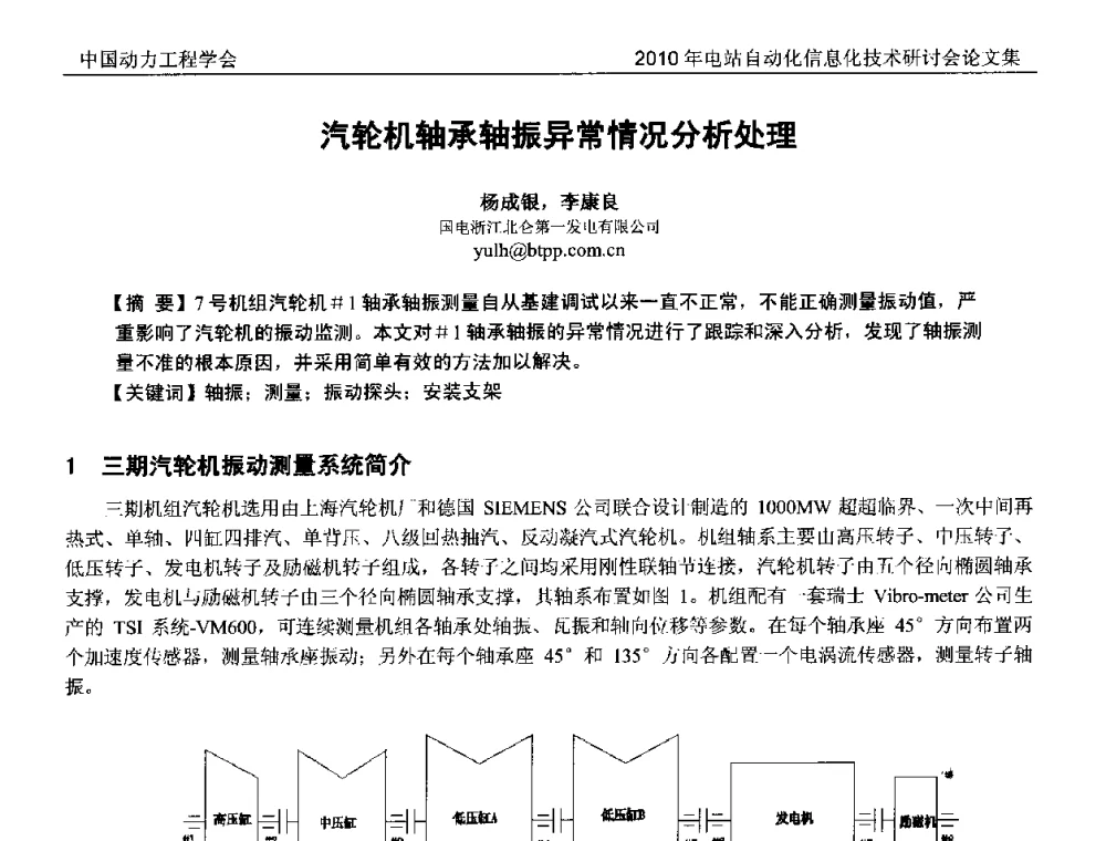 汽轮机轴承轴振异常情况分析处理 - 中国动力工程学会2010年电站自动化信息化学术和技术交流年会
