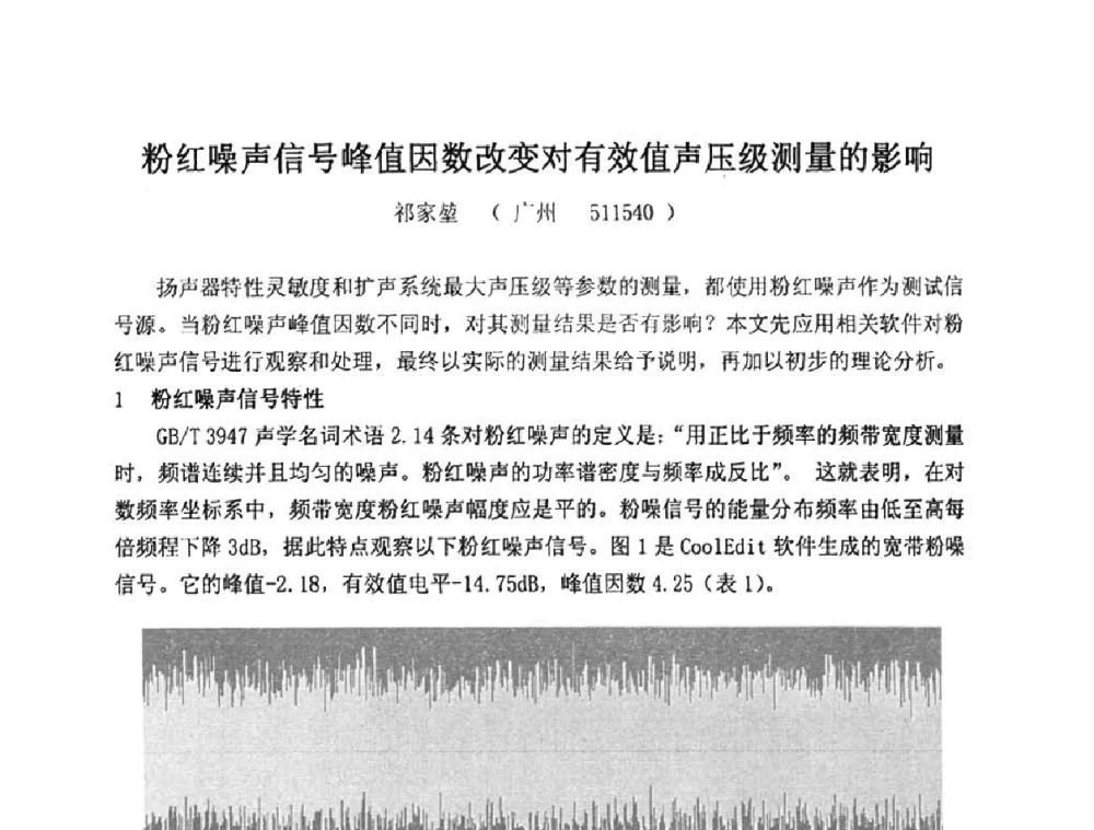 粉红噪声信号峰值因数改变对有效值声压级测量的影响 - 2009年声频工程学术交流年会