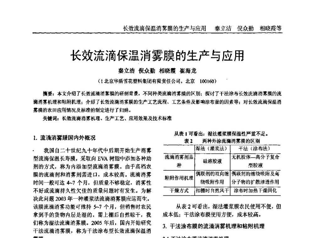 长效流滴保温消雾膜的生产与应用 - 中国塑料加工工业协会专家委员会第二届一次全体大会暨塑料新技术、新材料、新成果交流大会