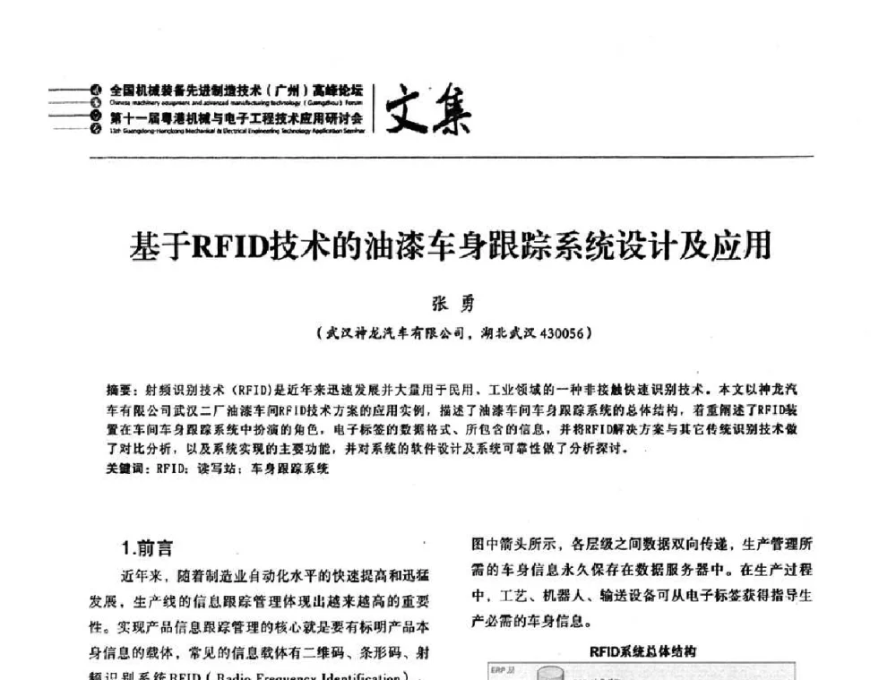 基于RFID技术的油漆车身跟踪系统设计及应用 - 2010全国机械装备先进制造技术(广州)高峰论坛暨第11届粤港机械电子工程技术与应用研讨会