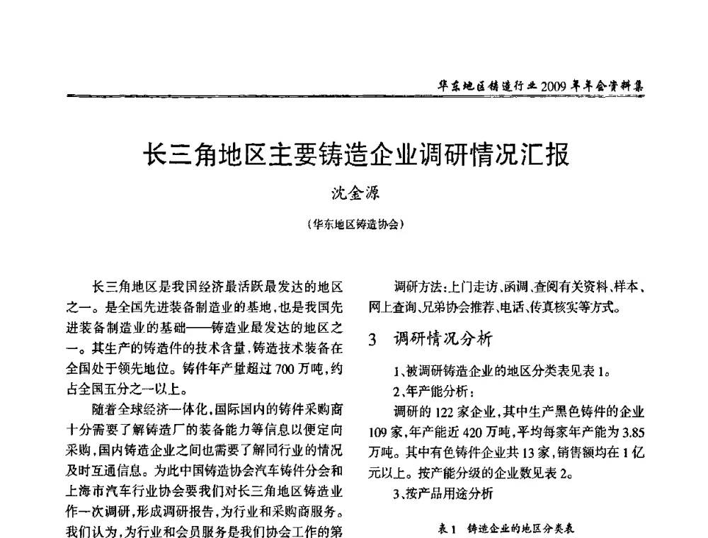 长三角地区主要铸造企业调研情况汇报 - 华东地区铸造行业2009年年会