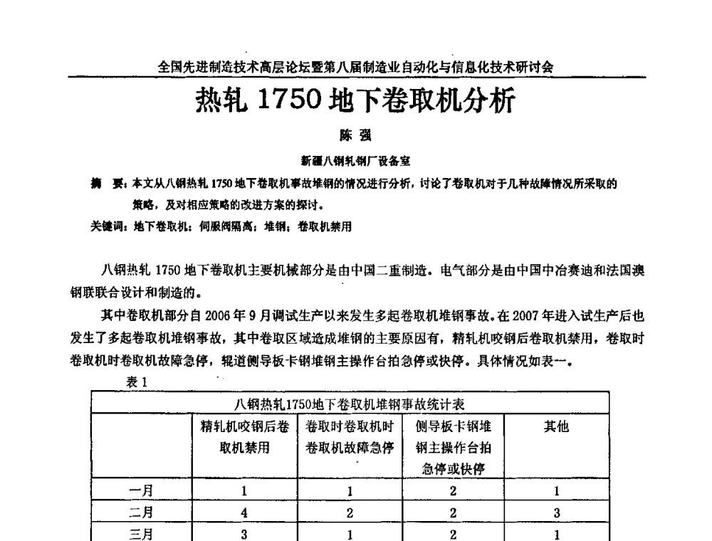 热轧1750地下卷取机分析 - 全国先进制造技术高层论坛暨第八届制造业自动化与信息化技术研讨会
