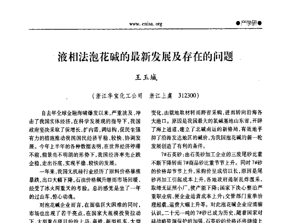 液相法泡花碱的最新发展及存在的问题 - 中国无机盐工业协会无机硅化物分会第二次会员代表大会暨行业发展研讨会