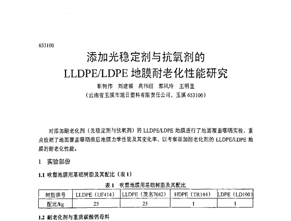 添加光稳定剂与抗氧剂的LLDPE_LDPE地膜耐老化性能研究 - 中国塑协改性塑料专业委员会第七届理事会第一次会议暨改性塑料创新与发展成果交流会