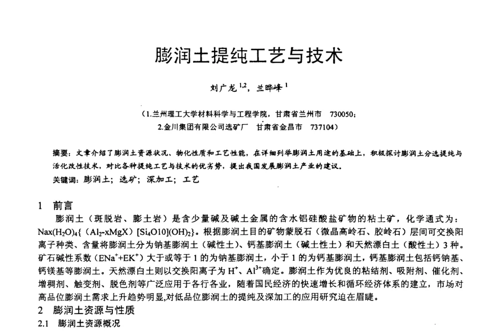 膨润土提纯工艺与技术 - 第四届中国非金属矿科技与市场交流大会