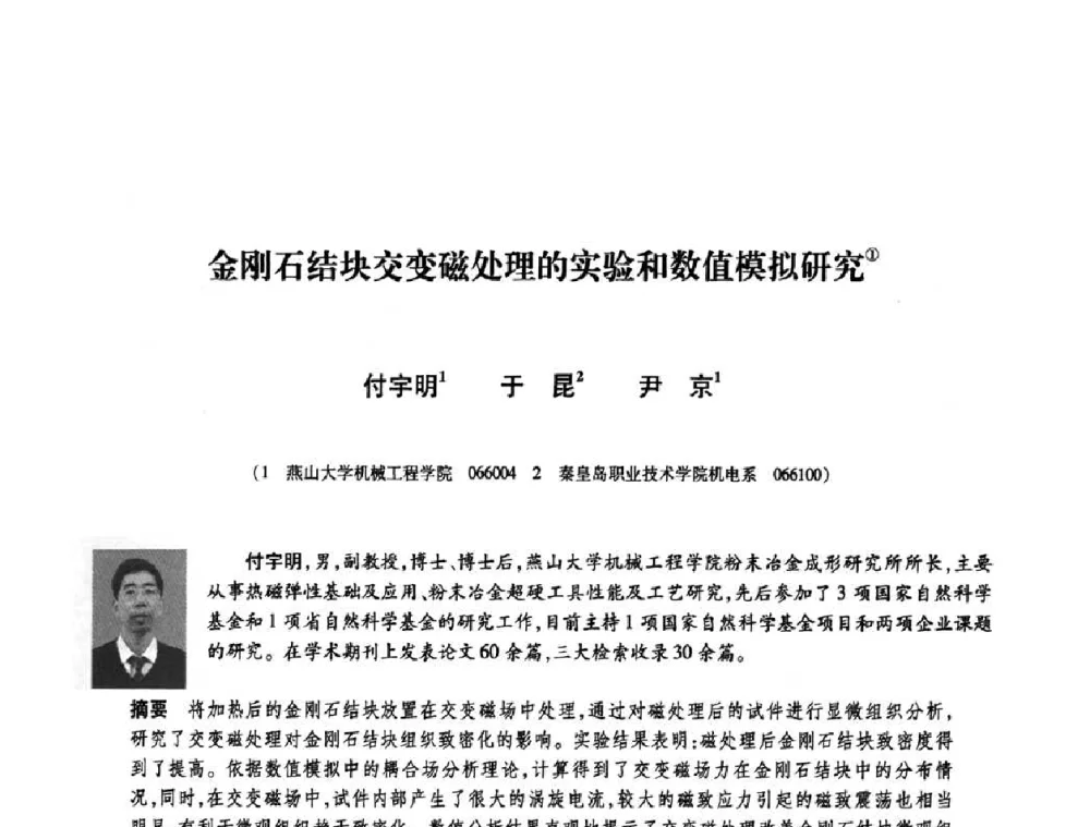 金刚石结块交变磁处理的实验和数值模拟研究 - 庆祝中国人造金刚石诞生45周年大会暨第五届郑州国际超硬材料及制品研讨会
