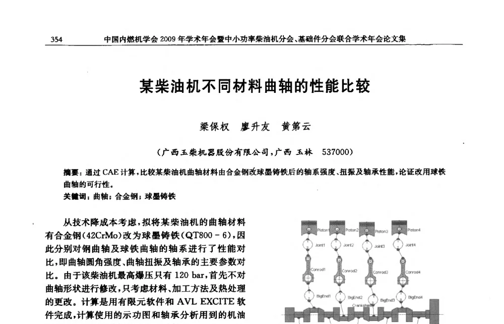 某柴油机不同材料曲轴的性能比较 - 中国内燃机学会2009年学术年会暨中小功率柴油机分会、基础件分会联合学术年会