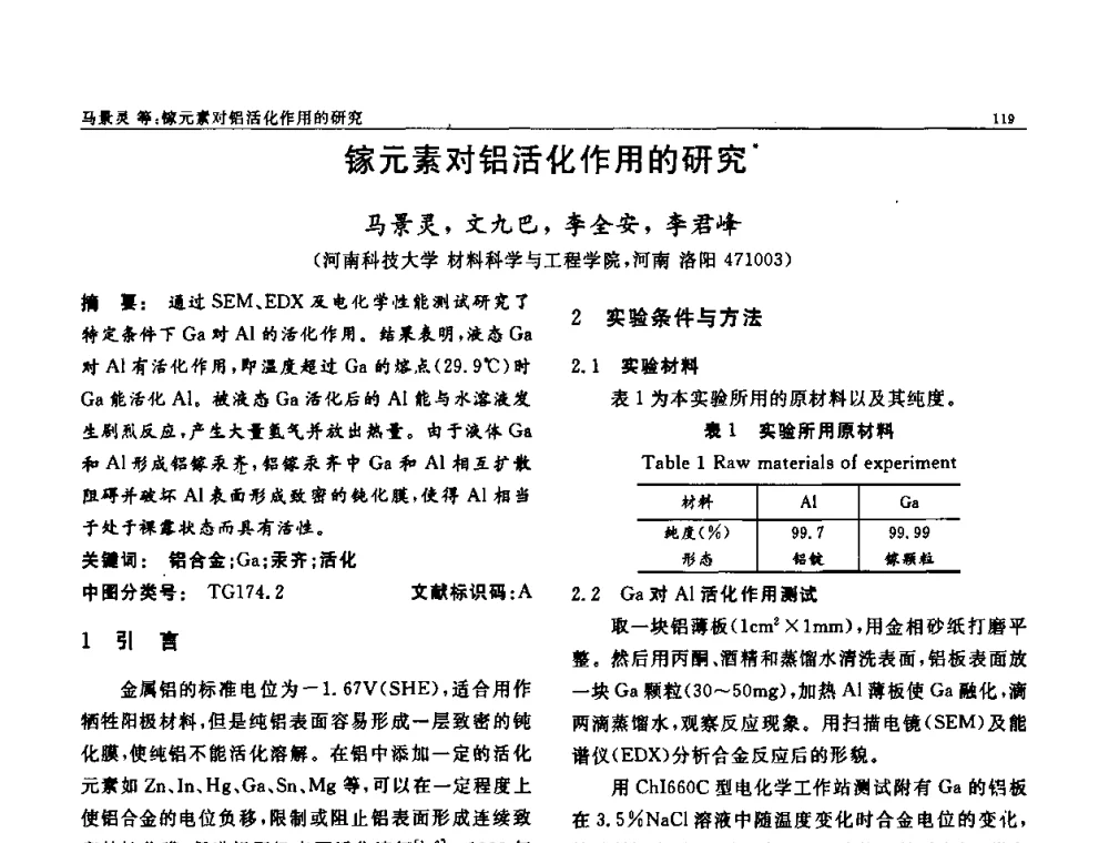 镓元素对铝活化作用的研究 - 第七届中国功能材料及其应用学术会议