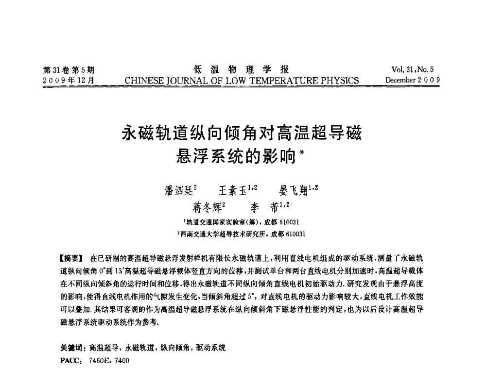 永磁轨道纵向倾角对高温超导磁悬浮系统的影响 - 第十届超导学术交流会