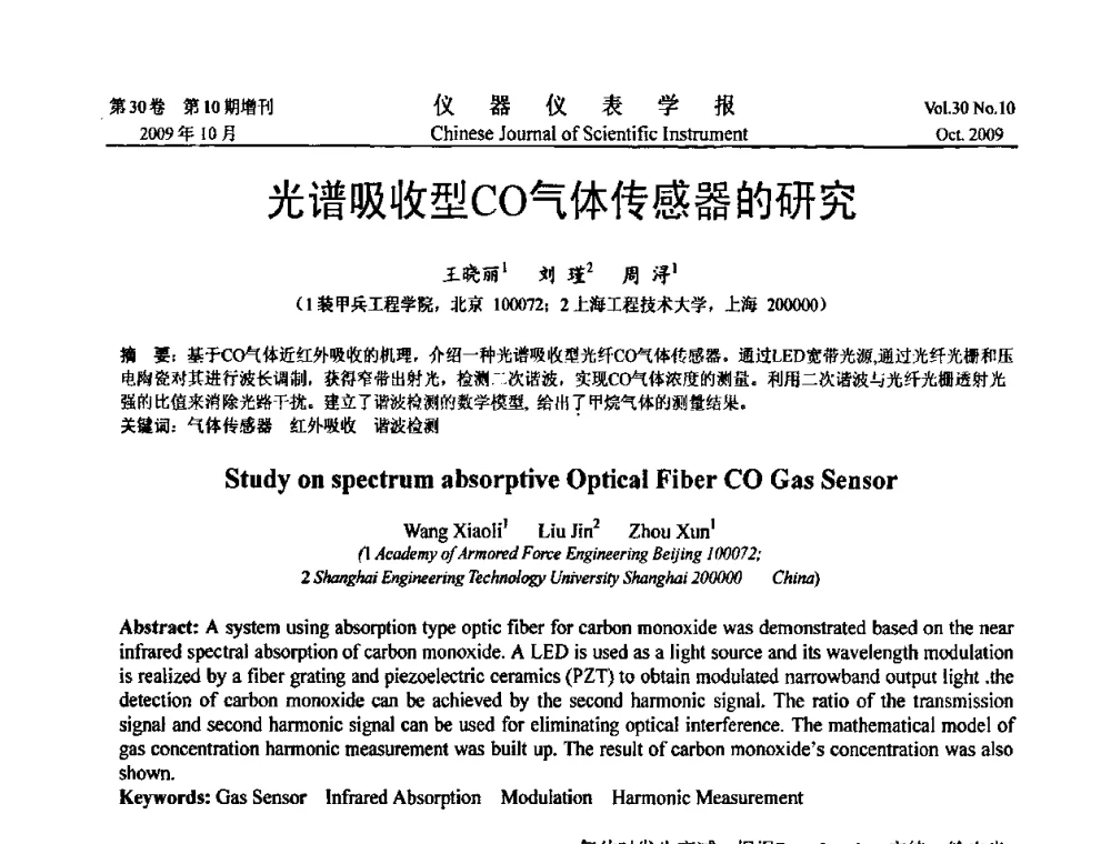 光谱吸收型CO气体传感器的研究 - 第三届全国虚拟仪器学术交流大会
