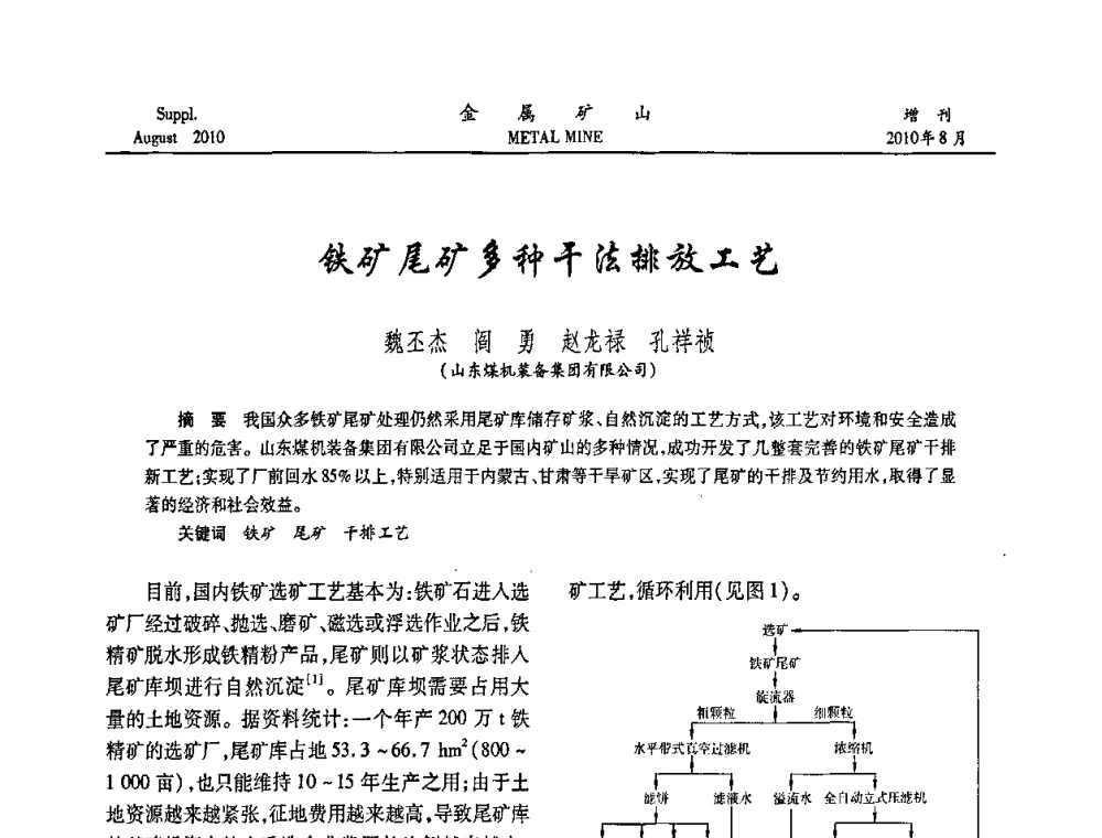 铁矿尾矿多种干法排放工艺 - 2010中国矿业科技大会