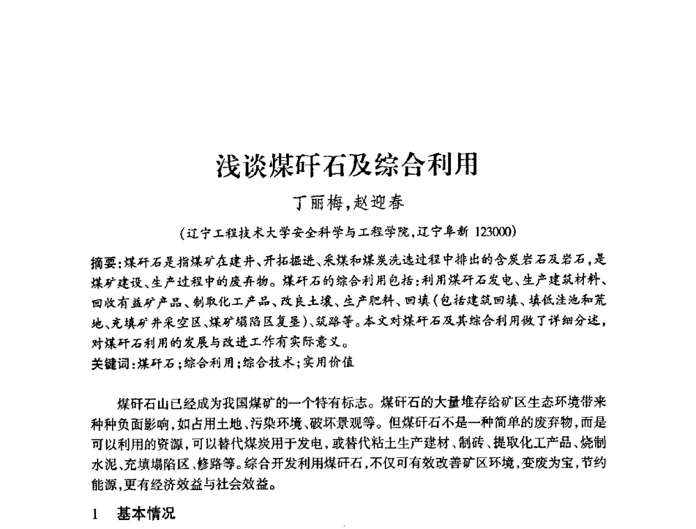 浅谈煤矸石及综合利用 - 中国煤炭学会控制“三废”污染搞好矿区生态安全研讨会