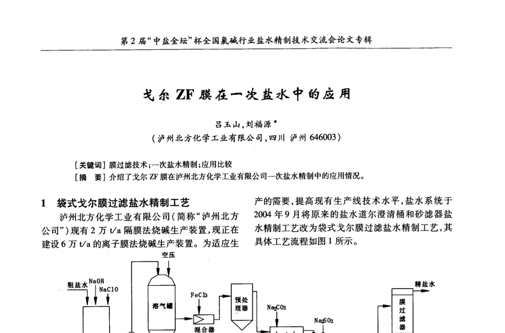 戈尔ZF膜在一次盐水中的应用 - 第2届“中盐金坛”杯全国氯碱行业盐水精制技术交流会