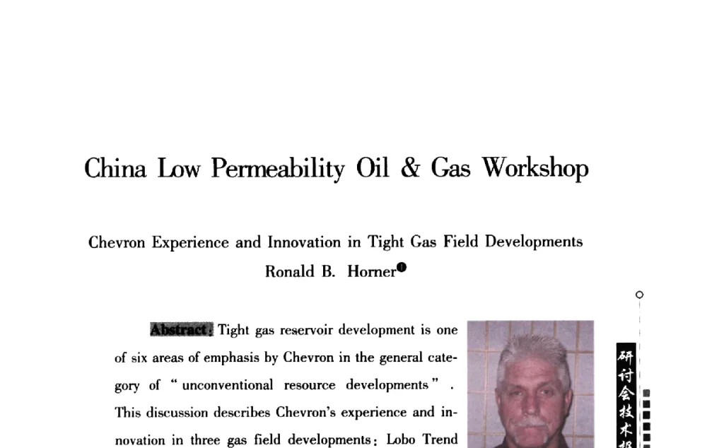 China Low Permeability Oil  Gas Workshop Chevron Experience and Innovation in Tight Gas Field Developments - 2009年中国低渗透(致密)油气勘探开发技术研讨会