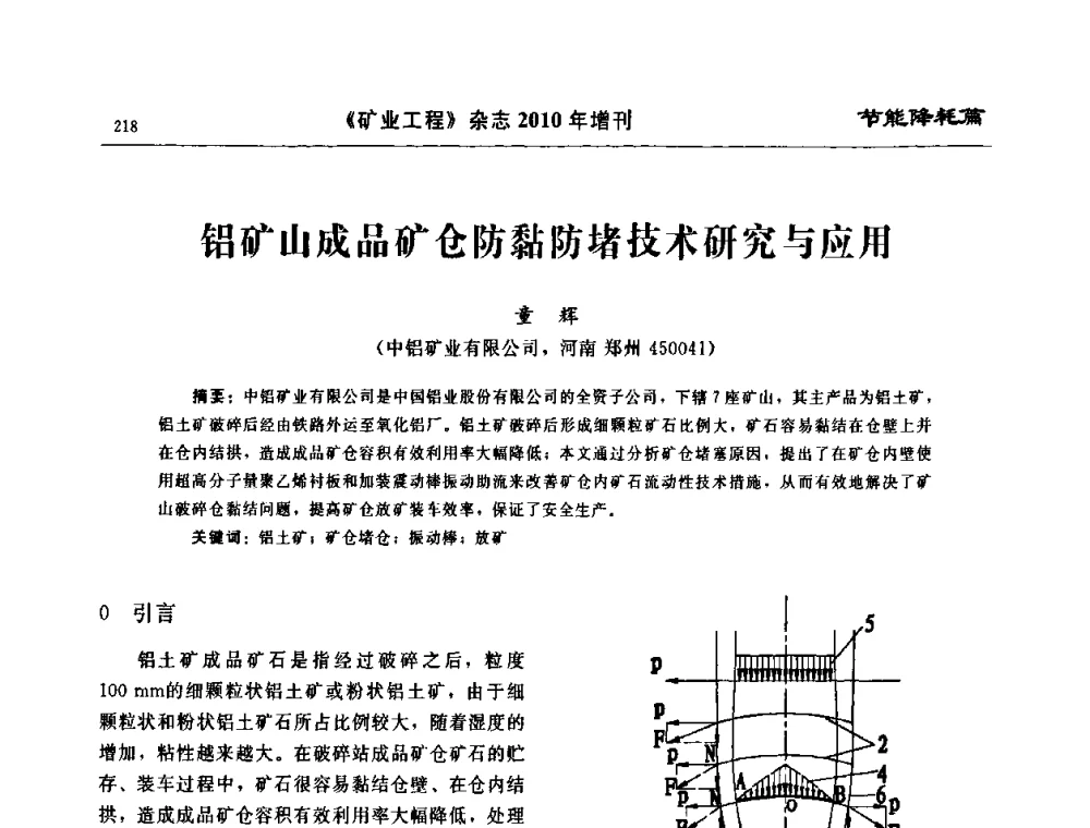 铝矿山成品矿仓防黏防堵技术研究与应用 - 2010矿山企业节能减排与循环经济高峰论坛
