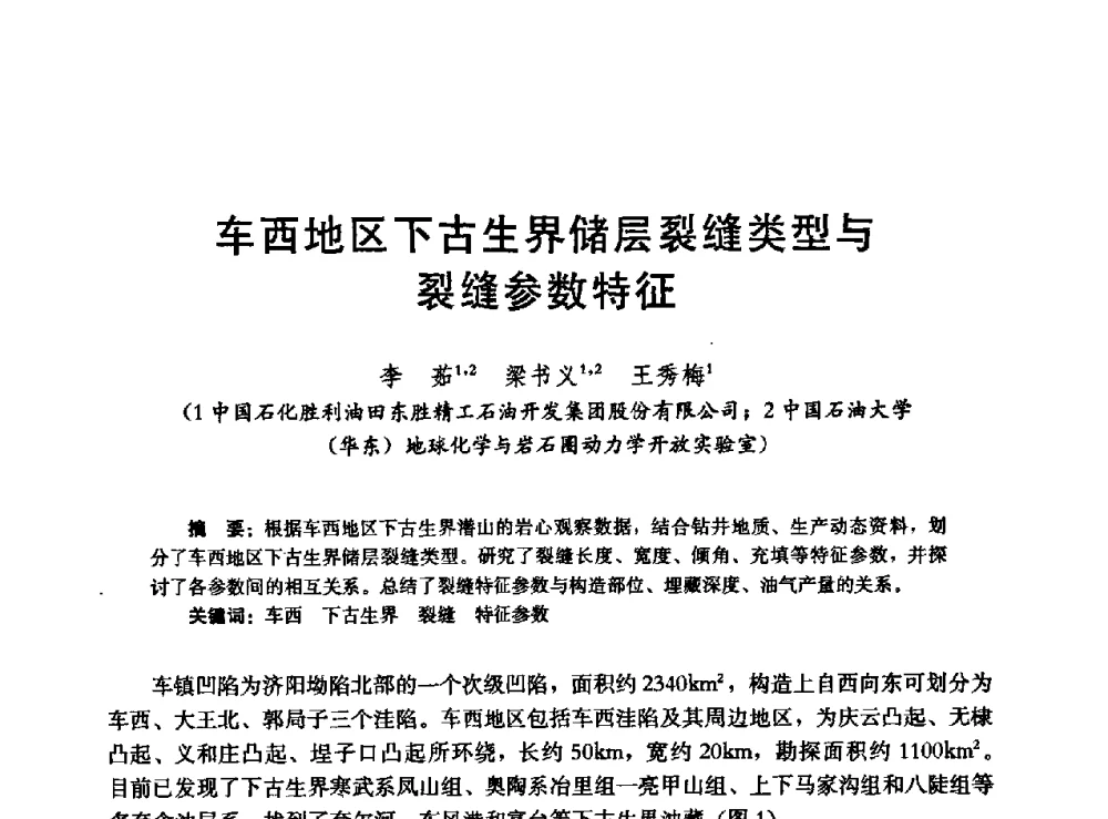 车西地区下古生界储层裂缝类型与裂缝参数特征 - 高含水储层剩余油分布研究学术研讨会