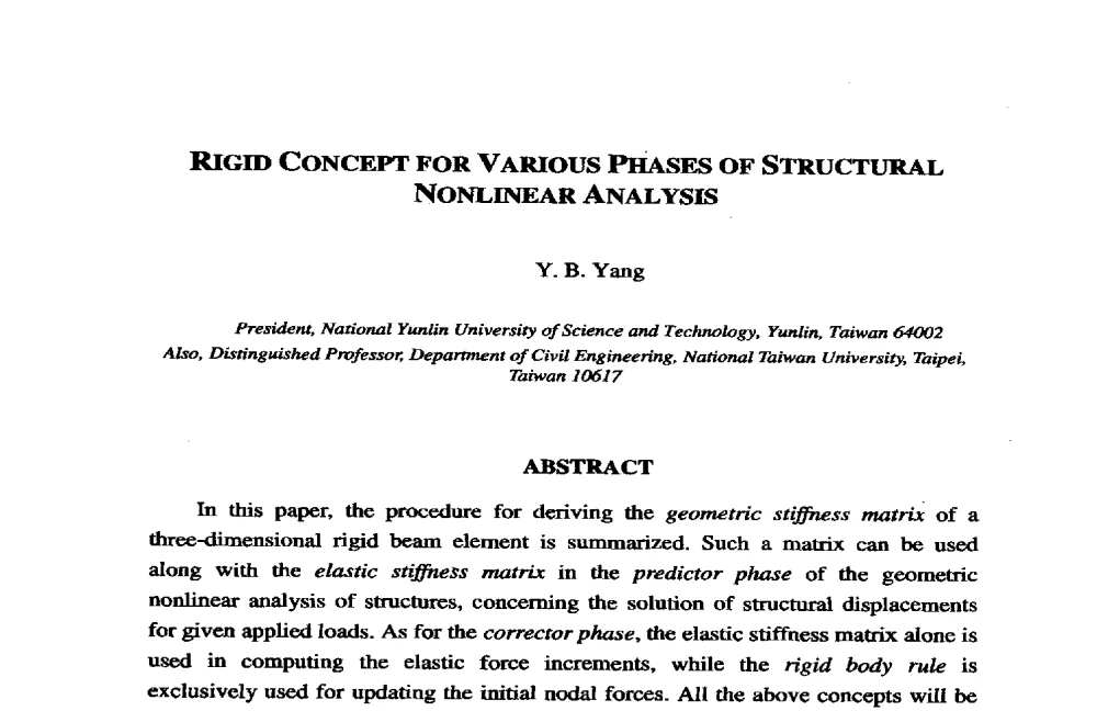 RIGID CONCEPT FOR VARIOUS PHASES OF STRUCTURAL NONLINEAR ANALYSIS - 第六届海峡两岸土木工程学术交流会
