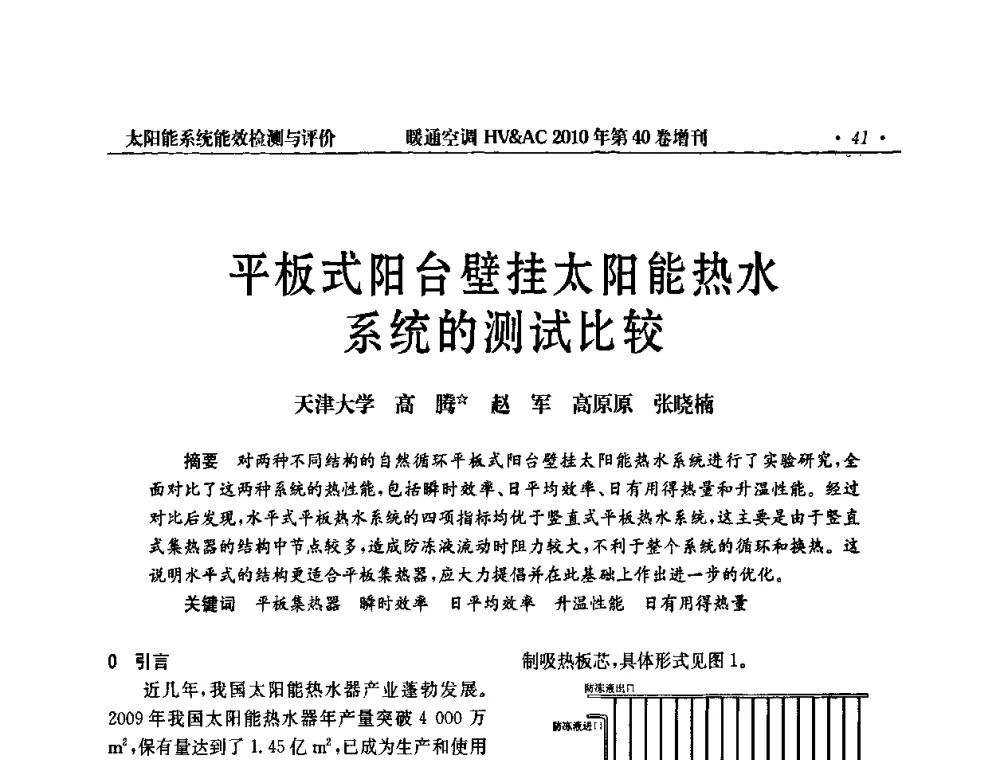 平板式阳台壁挂太阳能热水系统的测试比较 - 2010年全国太阳能热利用学术年会