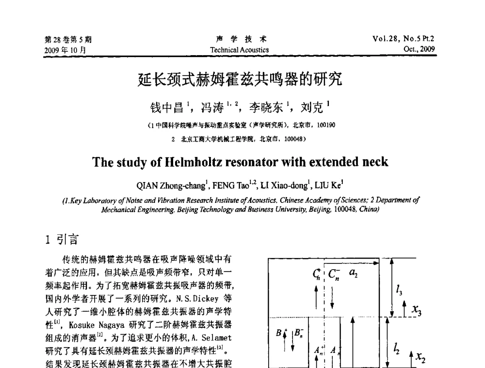 延长颈式赫姆霍兹共鸣器的研究 - 中国声学学会2009年青年学术会议