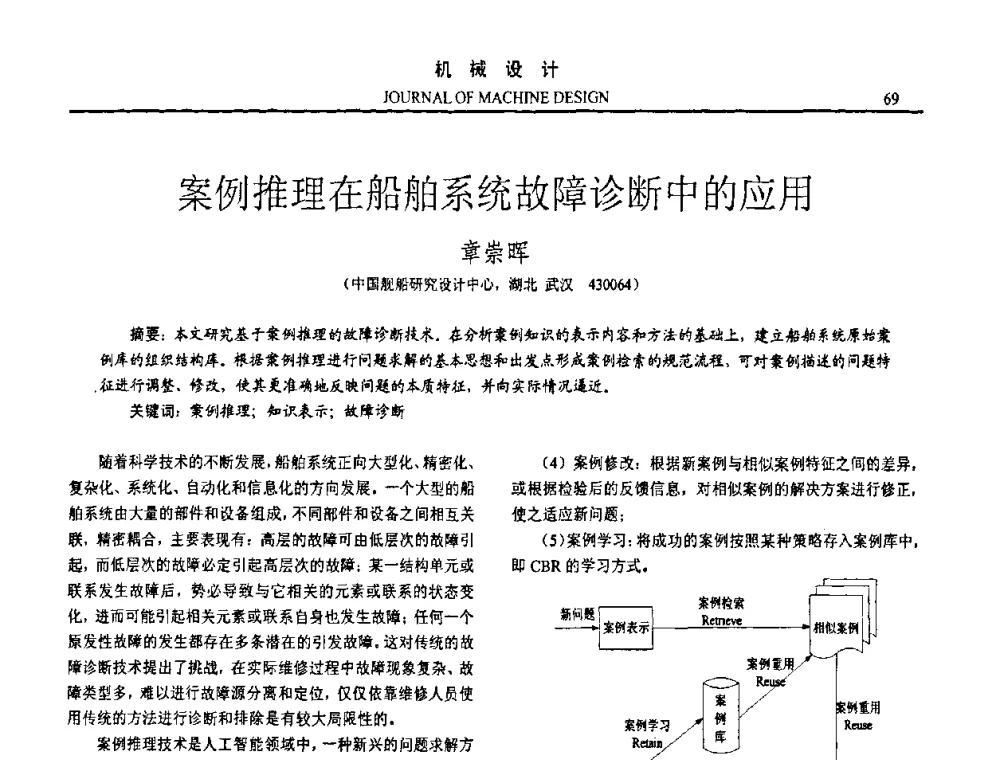 案例推理在船舶系统故障诊断中的应用 - 第十五届全国机械设计年会