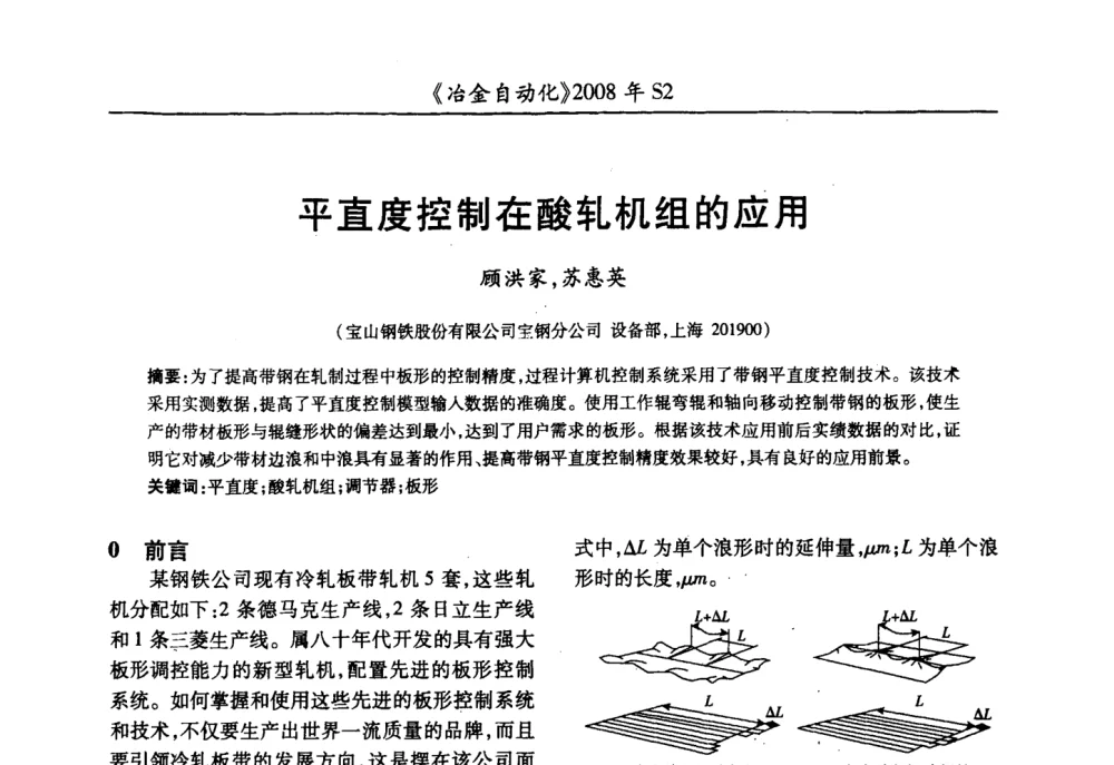 平直度控制在酸轧机组的应用 - 2008全国第十三届自动化应用技术学术交流会