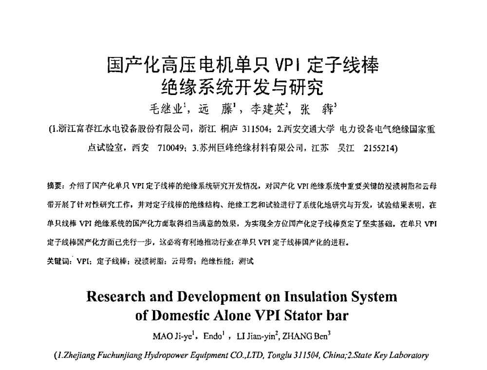 国产化高压电机单只VPI定子线棒绝缘系统开发与研究 - 全国绝缘材料与绝缘技术专题研讨会