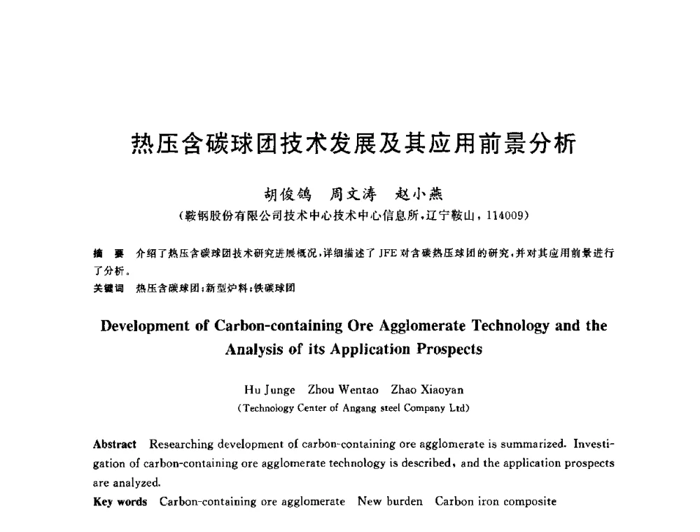 热压含碳球团技术发展及其应用前景分析 - 2010年全国炼铁生产技术会议暨炼铁年会