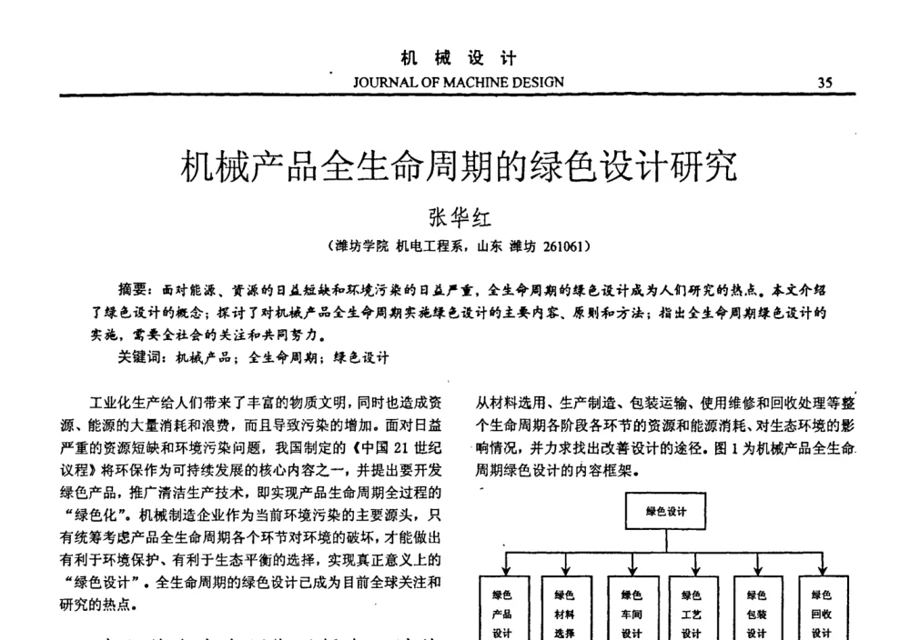 机械产品全生命周期的绿色设计研究 - 第十四届全国机械设计年会