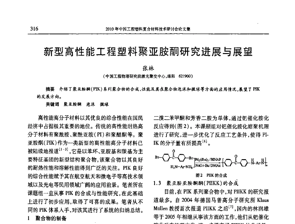 新型高性能工程塑料聚亚胺酮研究进展与展望 - 2010年中国工程塑料复合材料技术研讨会