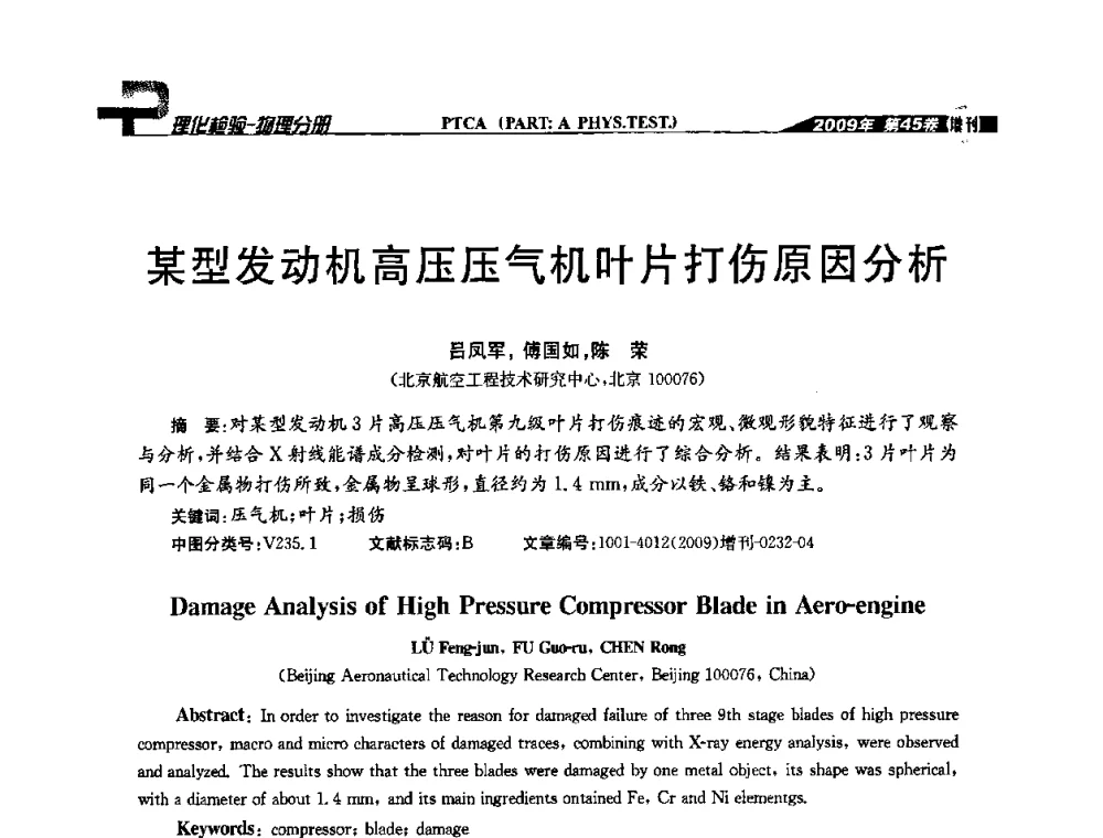 某型发动机高压压气机叶片打伤原因分析 - 2009年全国失效分析学术会议