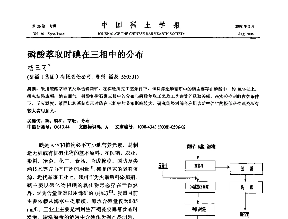 磷酸萃取时碘在三相中的分布 - 2008年全国冶金物理化学学术会议