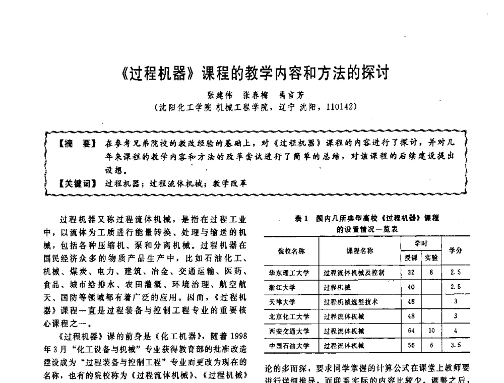 《过程机器》课程的教学内容和方法的探讨 - 第十一届全国高等学校过程装备与控制工程专业教学改革与学科建设成果校际交流会