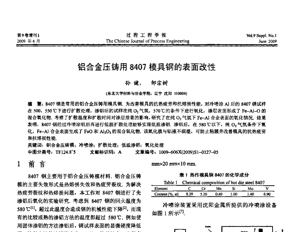 铝合金压铸用8407模具钢的表面改性 - 2008年全国冶金反应工程学术交流会