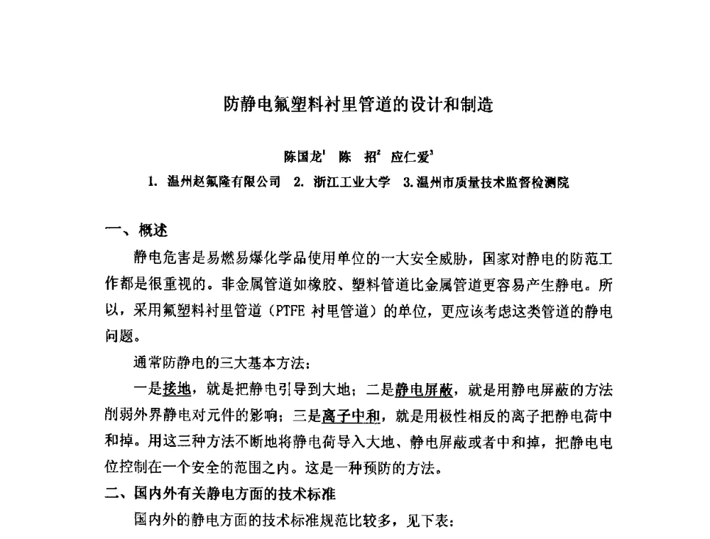 防静电氟塑料衬里管道的设计和制造 - 2008中国氟化工生产与应用技术研讨会