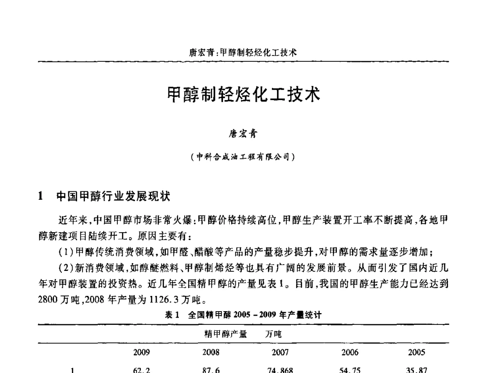 甲醇制轻烃化工技术 - 2009年中国甲醇市场发展研讨会