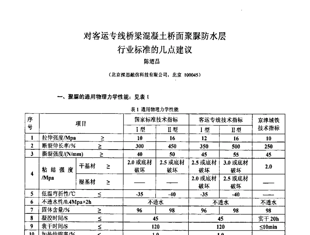 对客运专线桥梁混凝土桥面聚脲防水层行业标准的几点建议 - 全国第十一次防水材料技术交流大会暨海峡两岸防水材料技术交流大会