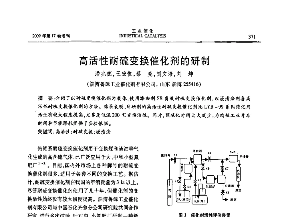 高活性耐硫变换催化剂的研制 - 第六届全国工业催化技术及应用年会