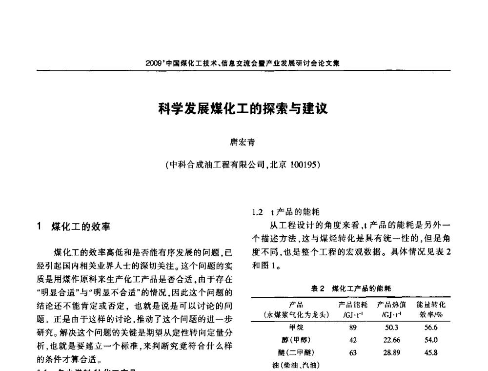 科学发展煤化工的探索与建议 - 2009中国煤化工技术、信息交流会暨产业发展研讨会