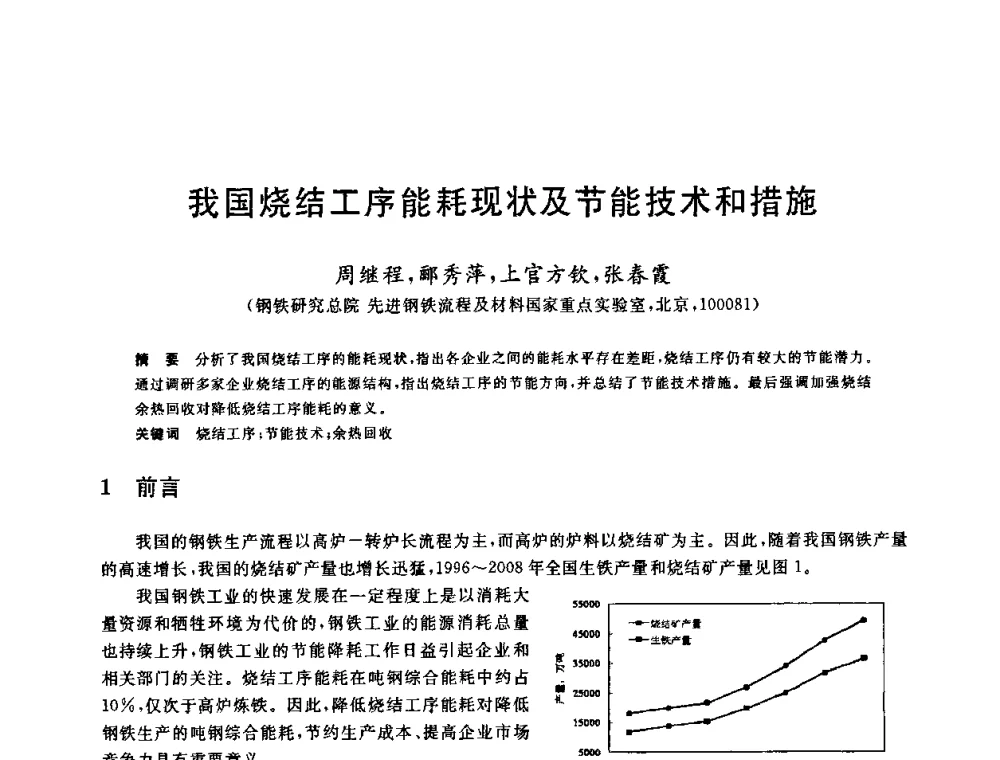 我国烧结工序能耗现状及节能技术和措施 - 中国金属学会2009年烧结工序节能减排技术研讨会
