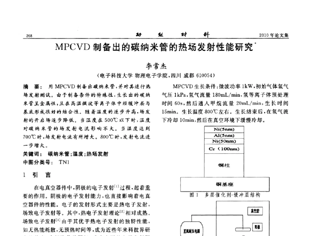 MPCVD制备出的碳纳米管的热场发射性能研究 - 第七届中国功能材料及其应用学术会议
