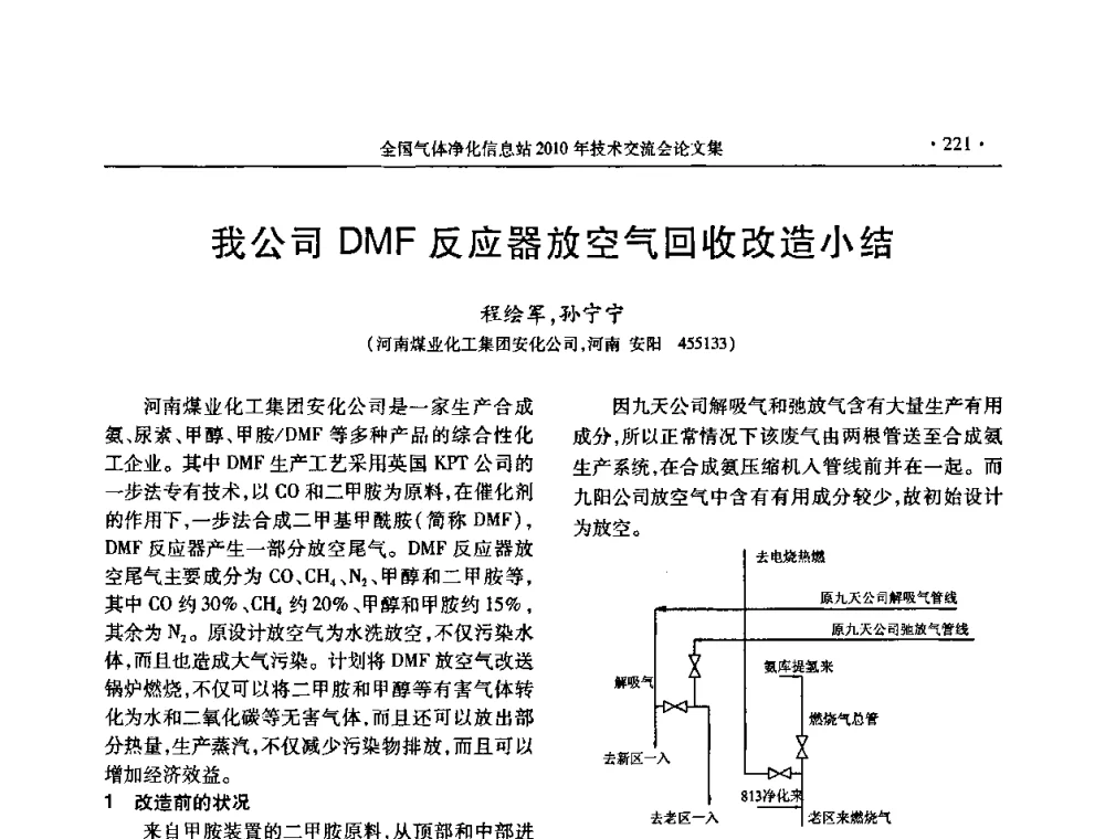 我公司DMF反应器放空气回收改造小结 - 2010年全国气体净化技术交流会