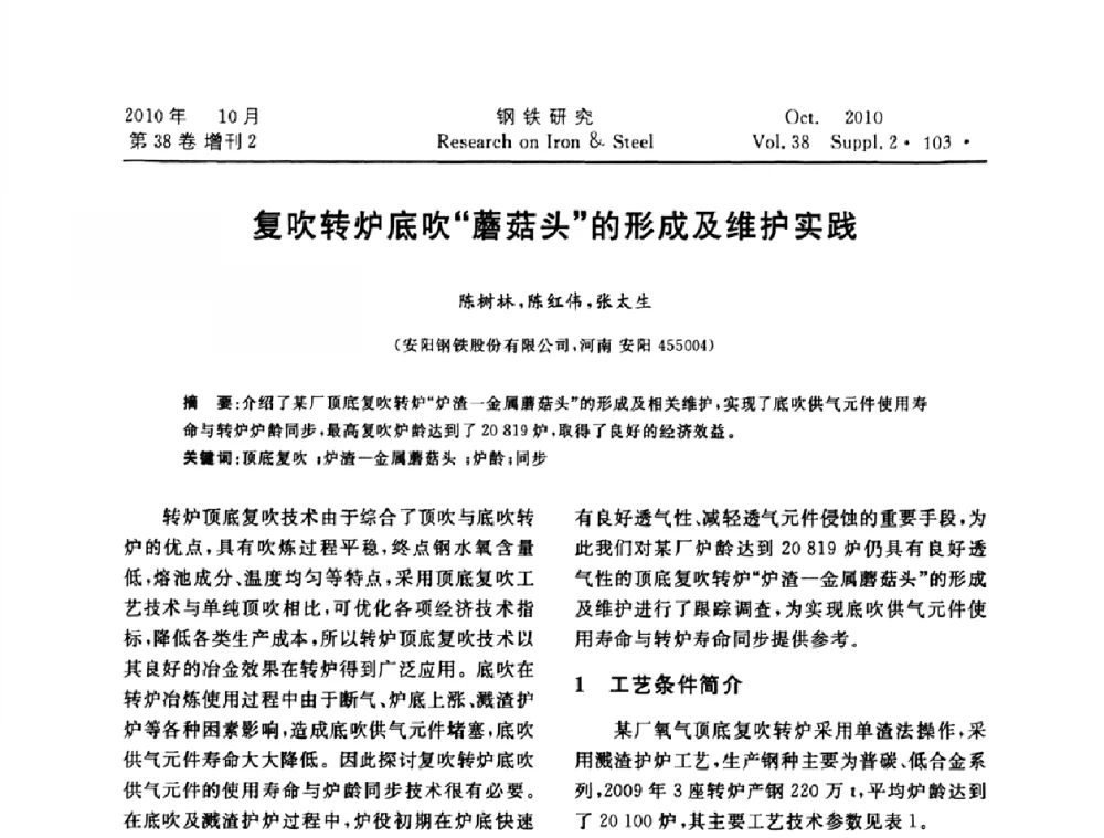 复吹转炉底吹“蘑菇头”的形成及维护实践 - 2010年中南·泛珠三角炼钢连铸学术交流会