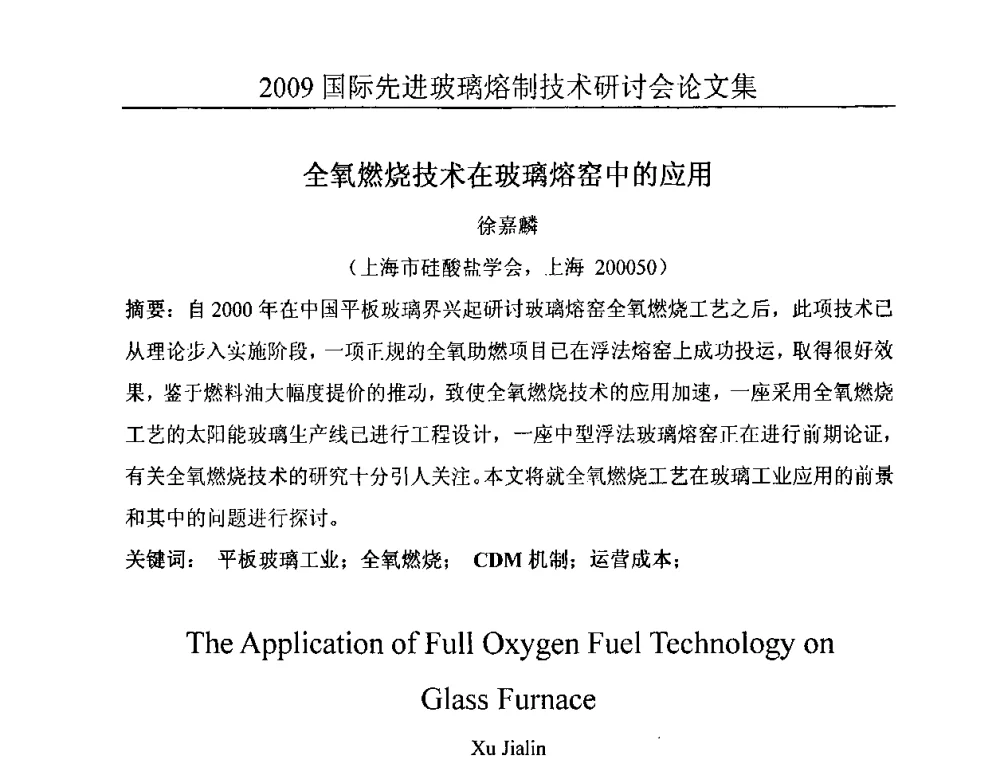 全氧燃烧技术在玻璃熔窑中的应用 - 2009国际先进玻璃熔制技术研讨会
