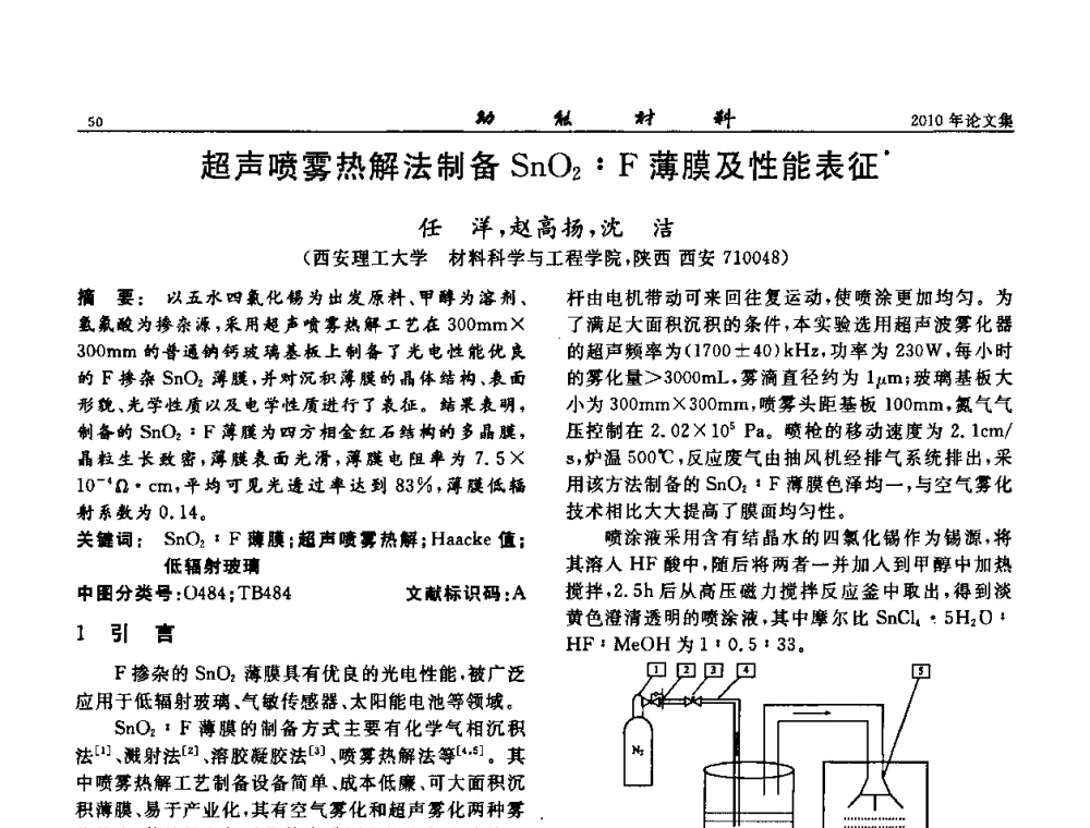 超声喷雾热解法制备SnO2_F薄膜及性能表征 - 第七届中国功能材料及其应用学术会议