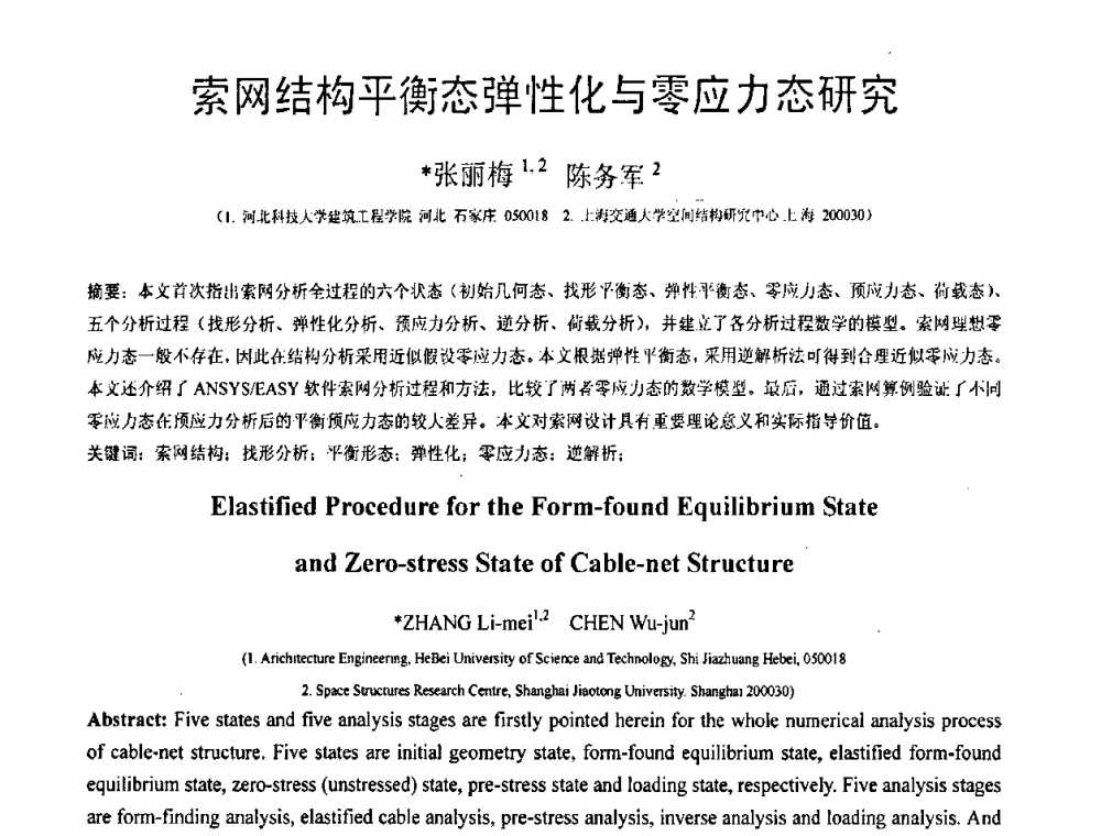 索网结构平衡态弹性化与零应力态研究 - 第18届全国结构工程学术会议