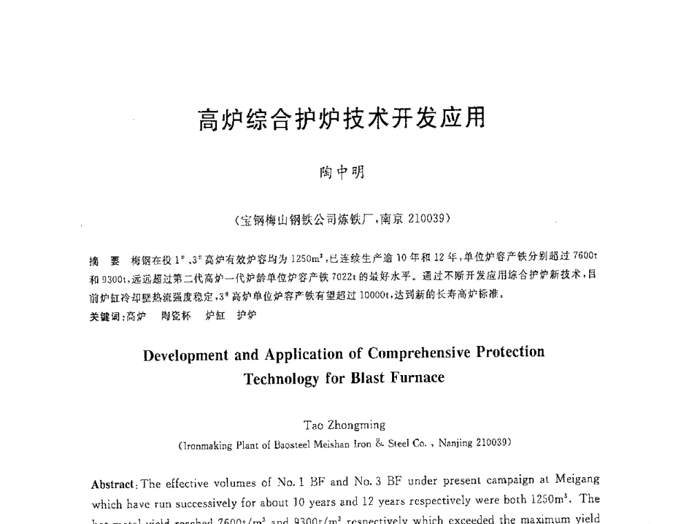 高炉综合护炉技术开发应用 - 2008年全国炼铁生产技术会议暨炼铁年会