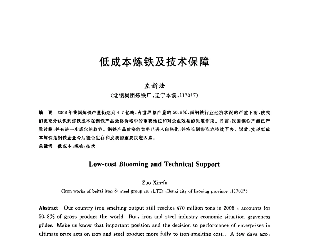 低成本炼铁及技术保障 - 2010年全国炼铁生产技术会议暨炼铁年会