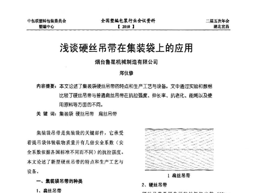 浅谈硬丝吊带在集装袋上的应用 - 中国包装联合会塑料制品包装委员会塑料编织行业协作中心第二届第五次年会暨国内外塑编包装行业发展、新标准修订、技术论坛
