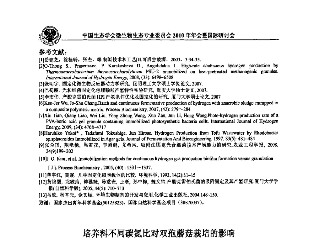 培养料不同碳氮比对双孢蘑菇栽培的影响 - 中国生态学会微生物生态专业委员会2010年年会暨国际研讨会